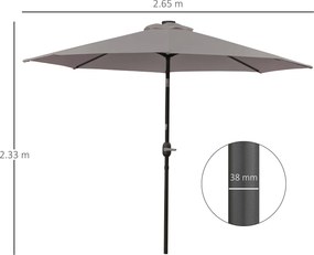 Ombrellone da Giardino Inclinabile Ø265 cm con 32 Luci LED Solari e Manovella Grigio...