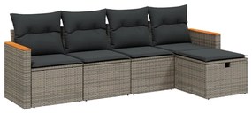 Set divano da giardino 5 pz con cuscini grigio in polyrattan