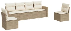 Set divano da giardino 6 pz con cuscini beige in polyrattan