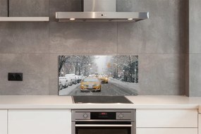Pannello rivestimento cucina Auto invernali nella città della neve 100x50 cm