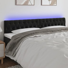 Testiera A Led Nera 200x7x78/88 Cm İn Velluto /