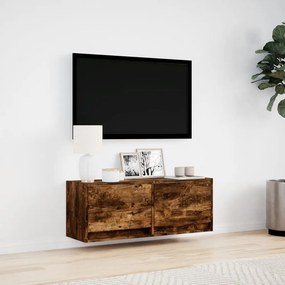 Mobile tv a parete con luci led rovere fumo 100x31x35 cm