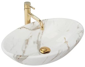 REA-U9685 - Lavabo da appoggio PAMELA 33x53 cm, in ceramica con decoro effetto marmo