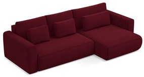 Divano angolare burgundy allungabile/con contenitore (con penisola a destra/con chaise lounge) con rivestimento in velluto Kapua – Makamii