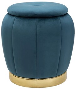 Pouf Contenitore Paris in Velluto Ottanio e Oro - Ø 43x43 cm