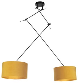 Lampada a sospensione nera con paralumi in velluto ocra con oro 35 cm - Blitz
