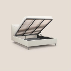 Adone letto imbottito contenitore a doppia pannellatura in bouclet impermeabile T07 bianco