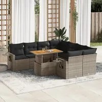 Set Divano da Giardino 9 pz con Cuscini Grigio in Polyrattan 3327133