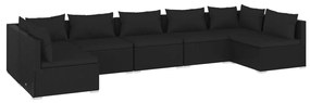 Set Divani da Giardino 7 pz con Cuscini in Polyrattan Nero