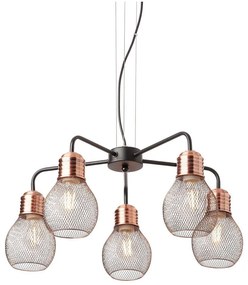 Redo 01-1580 - Lampadario a cavo EDISON 5xE27/42W/230V Ø 53 cm nero/rame
