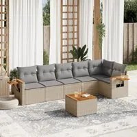 Set Divani da Giardino 7 pz con Cuscini Beige in Polyrattan 3259238