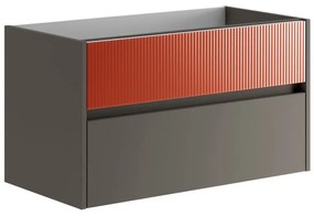 Mobile da bagno sotto lavabo Niwa grigio carbone frontale in vetro paprika laccato opaco L 89.5 x H 50 x P 45.5 cm 2 cassetti, lavabo non incluso