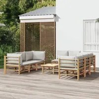 Set Salotto da Giardino 9pz con Cuscini Grigio Chiaro Bamb