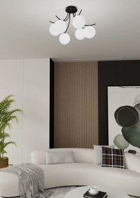 Lampadario da Soffitto in Acciaio e Vetro BOSTON 6 Nero 6xE14