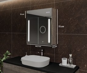 Mobile bagno con specchio LED illuminato - 66,5 x 72 cm con ripiani in vetro nel colore Rovere Oslo, in legno, di Artforma