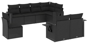 Set divani da giardino con cuscini 8 pz nero in polyrattan