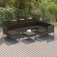 Set Divani da Giardino 10 pz con Cuscini in Polyrattan Grigio 3094438