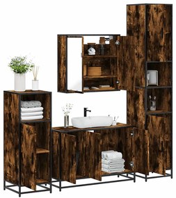 Set Mobili Da Bagno 4 Pz Rovere Fumo İn Legno Multistrato /