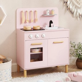 Costway Set da cucina per bambini in legno con luci e accessori da cucina, Gioco educativo con spazio di archiviazione 3 Colori