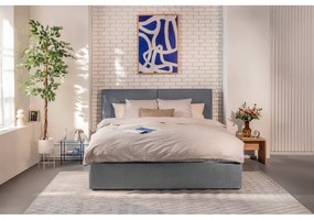 Letto matrimoniale imbottito blu con contenitore, materasso e rete inclusi 160x200 cm Thessa Bold – Bonami Selection
