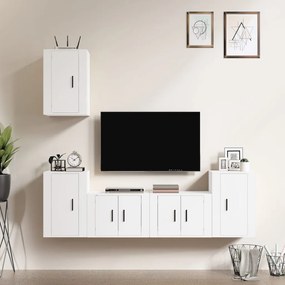 Set Di Mobili Porta Tv 5 Pz Bianco İn Legno Multistrato /