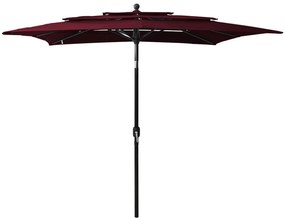 Ombrellone A 3 Livelli Con Palo İn Alluminio Rosso Bordò 3 M /