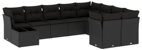 Set Divani da Giardino 10pz con Cuscini in Polyrattan Nero