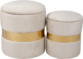 Pouf velluto beige con contenitore e fascia oro Set 2 - OTTAVIA