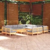 Set Divani da Giardino 14 pz con Cuscini Grigi Massello di Pino 3096892