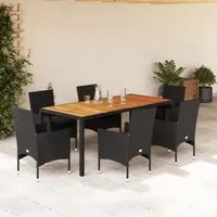 Set Pranzo da Giardino 7 pz Nero con Cuscini Polyrattan Acacia 3278673