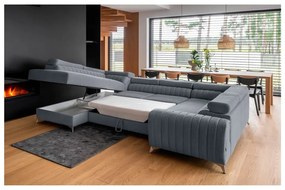 Divano angolare blu allungabile/con contenitore (con penisola a sinistra/a U) Louis – ELTAP