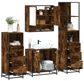 Set Mobili Da Bagno 4 Pz Rovere Fumo İn Legno Multistrato /
