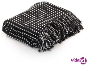 vidaXL Copriletto in Cotone a Quadri 220x250 cm Nero