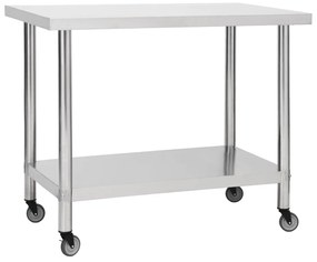 Tavolo Da Lavoro Cucina Con Ruote 100x30x85 Cm İn Acciaio Inox /