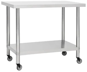Tavolo Da Lavoro Cucina Con Ruote 100x30x85 Cm İn Acciaio Inox /