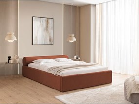 Letto matrimoniale imbottito color terracotta con contenitore con rete inclusa 140x200 cm Cille – Ropez