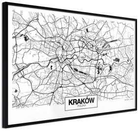 Poster  City Map: Cracow  Cornice Quadri Cornice nera, Larghezza x Altezza Home decor 90x60