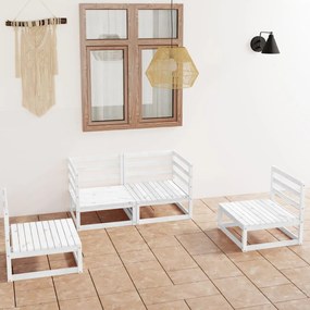 Set divani da giardino 4 pz bianco in legno massello di pino