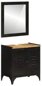 Set Mobili Da Bagno 2pz İn Ferro E Legno Massello Di Mango /