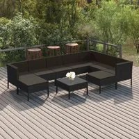 Set Divani da Giardino 10 pz con Cuscini in Polyrattan Nero cod mxl 38382