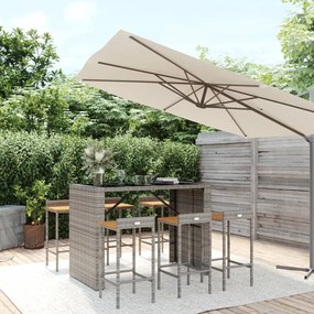 Set bar giardino 7pz grigio polyrattan e legno massello acacia