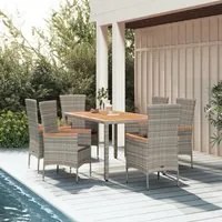 Set da Pranzo da Giardino 7 pz con Cuscini in Polyrattan Grigiocod mxl 77263