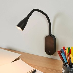 Lindby Applique a LED Enna, 34 cm, nero, interruttore, USB