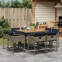 Set da Pranzo da Giardino 9 pz con Cuscini in Polyrattan Grigio 3278149