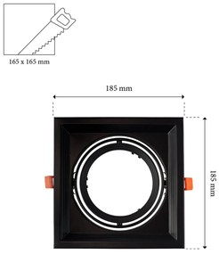 Faro da Incasso Orientabile Nero - 1 lampada AR111 Foro 165x165mm