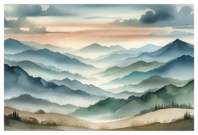 Quadro su tela – Montagne silenziose nella nebbia del mattino