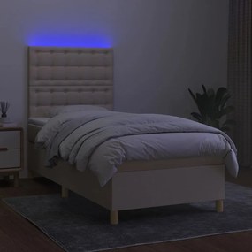 Letto a molle con materasso e led crema 80x200 cm in tessuto