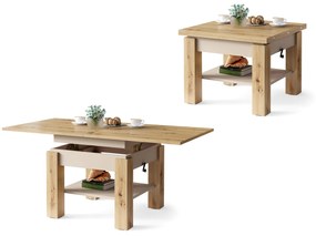 CLEO Rovere Artisan/Beige (Champagne) - TAVOLINO TRASFORMABILE SALVASPAZIO CON PIANO ALLUNGABILE E ALZABILE