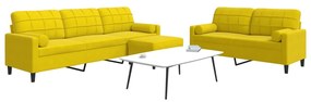 Set Di Divani 3 Pz Con Cuscini E Rinforzi Giallo İn Velluto /