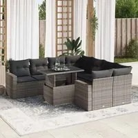 Set Divano da Giardino 9 pz con Cuscini Grigio in Polyrattan 3326291